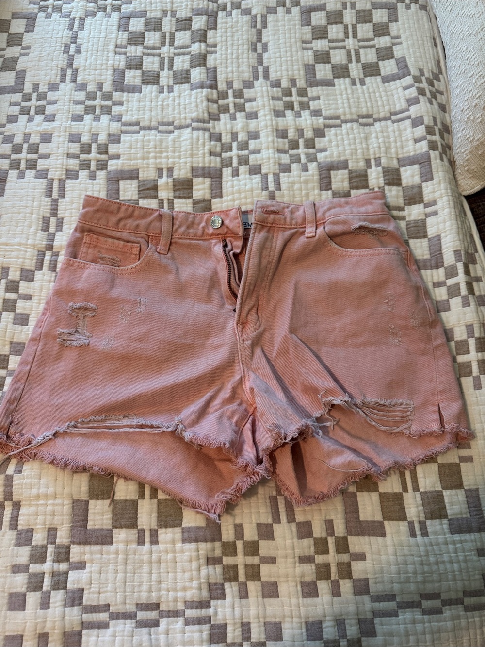 High-Rise Pink Distressed Denim Shorts for Women